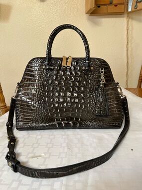 BRAHMIN Sydney Ironwood Brown Silver Metallic Melbourne Tassel Dome Satchel